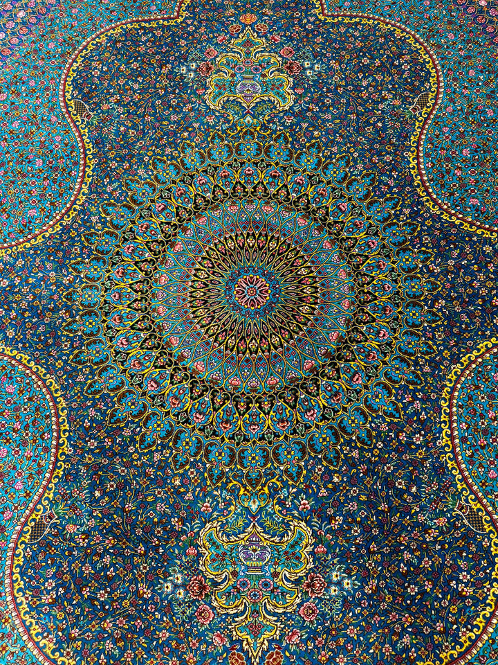 高級ペルシャ絨毯クム産シルク100%  ジャムシディ工房  200×140cm(FN-10020)