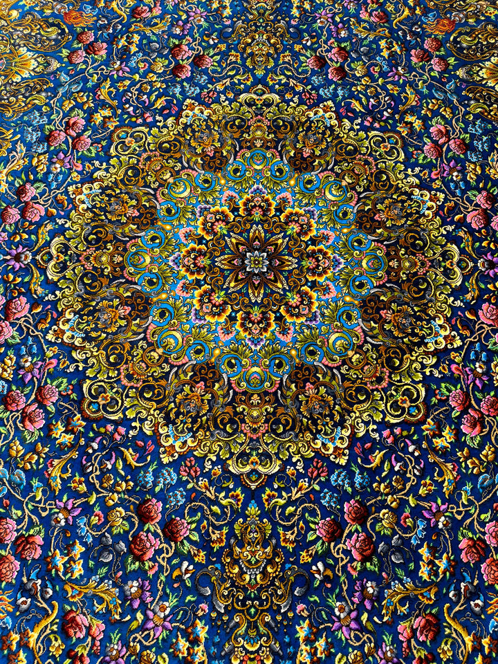 高級ペルシャ絨毯クム産シルク100%  メフルバフ工房  203×131cm(FN-10025)