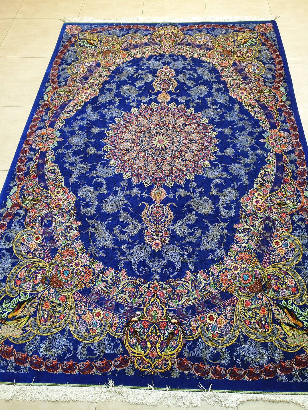 高級ペルシャ絨毯クム産シルク100% ジャムシディ工房 296×196cm(FN-10048)