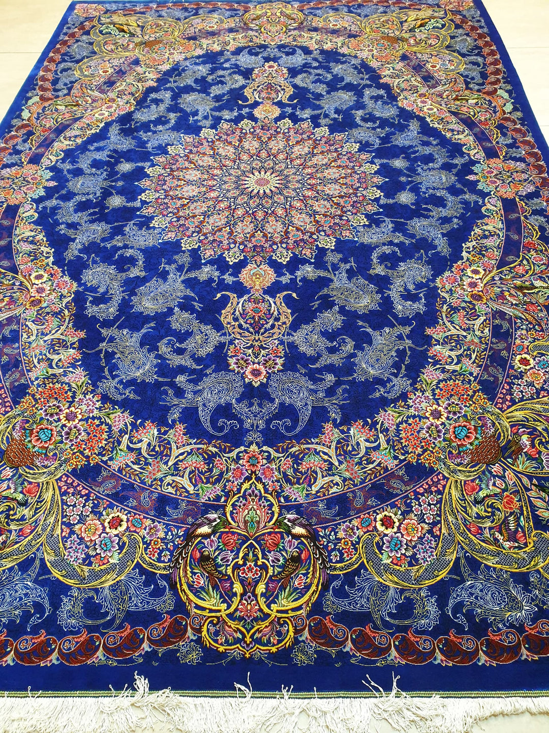 高級ペルシャ絨毯クム産シルク100% ジャムシディ工房 296×196cm(FN-10048)