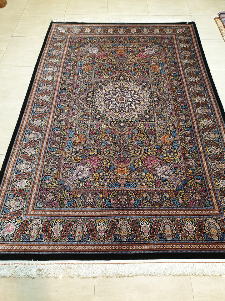 高級ペルシャ絨毯クム産シルク100% ノウリ工房 300x203cm(FN-10049)