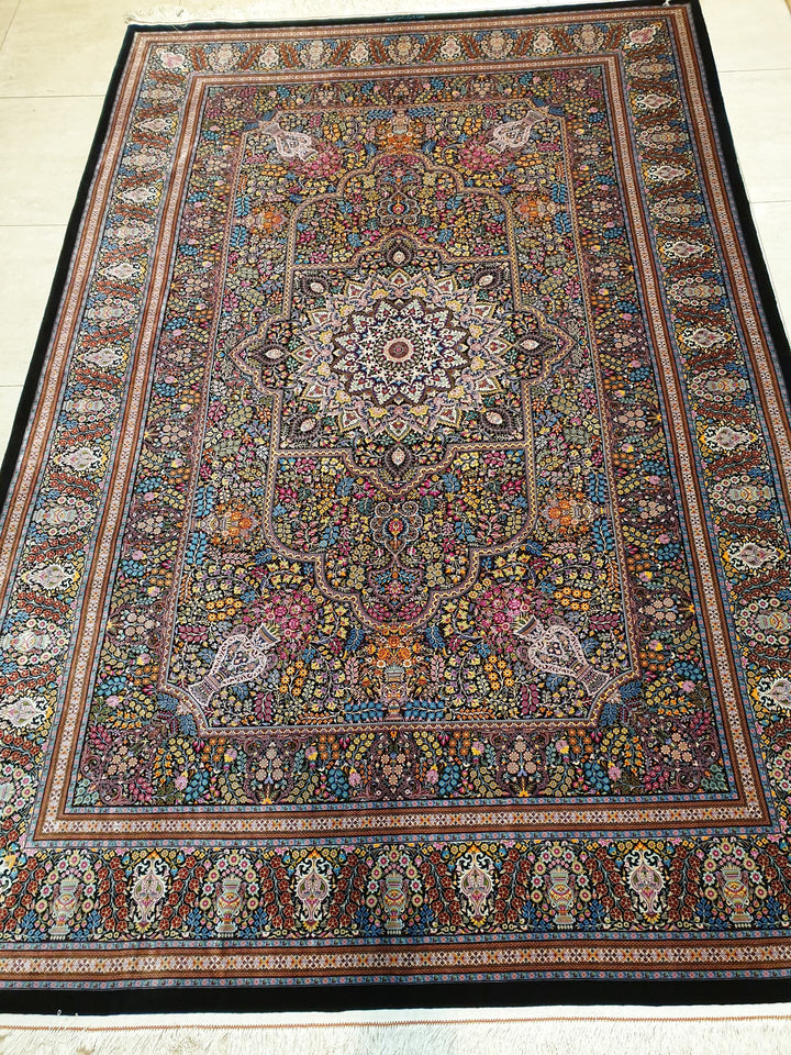 高級ペルシャ絨毯クム産シルク100% ノウリ工房 300x203cm(FN-10049)