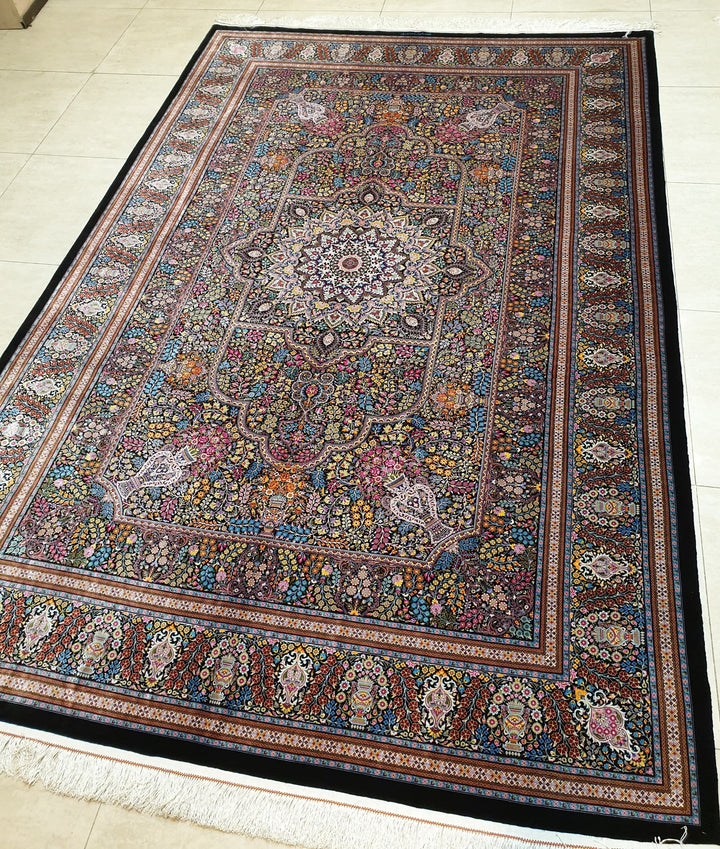 高級ペルシャ絨毯クム産シルク100% ノウリ工房 300x203cm(FN-10049)