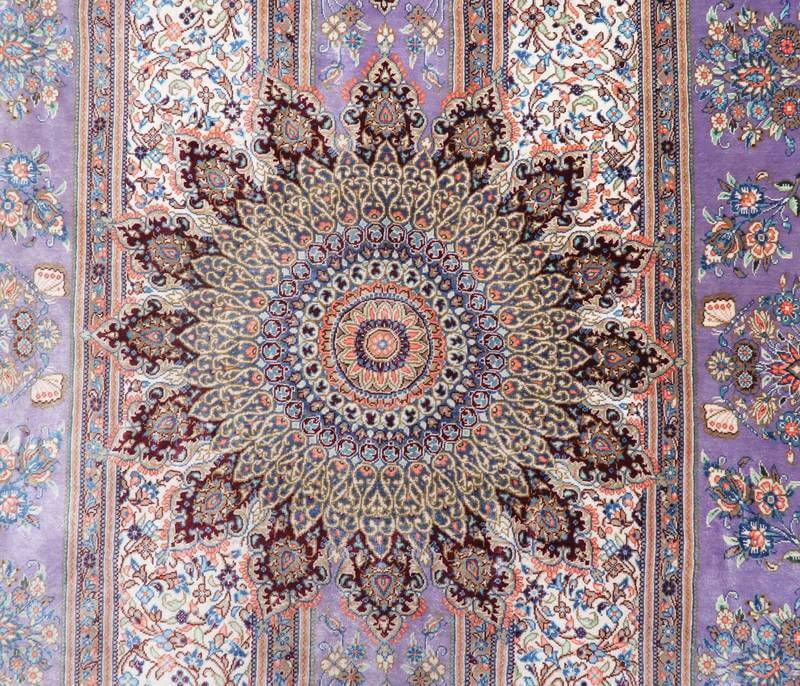 高級ペルシャ絨毯クム産シルク100% ジャムシーディ工房 222×136cm(FL-22170)