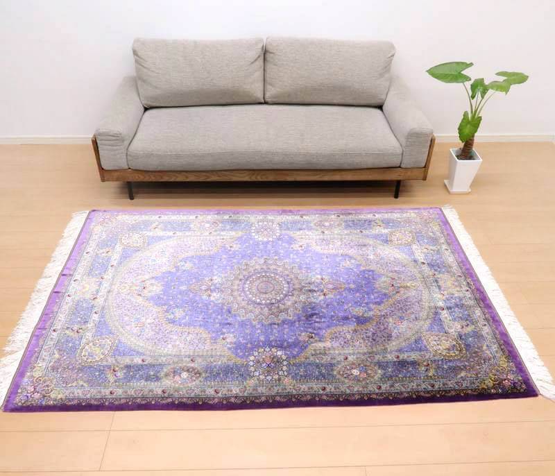 高級ペルシャ絨毯クム産シルク100% ジャムシーディ工房 207×134cm(FL-22173)