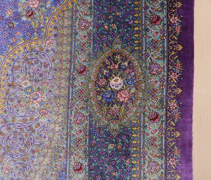 高級ペルシャ絨毯クム産シルク100% ジャムシーディ工房 207×134cm(FL-22173)