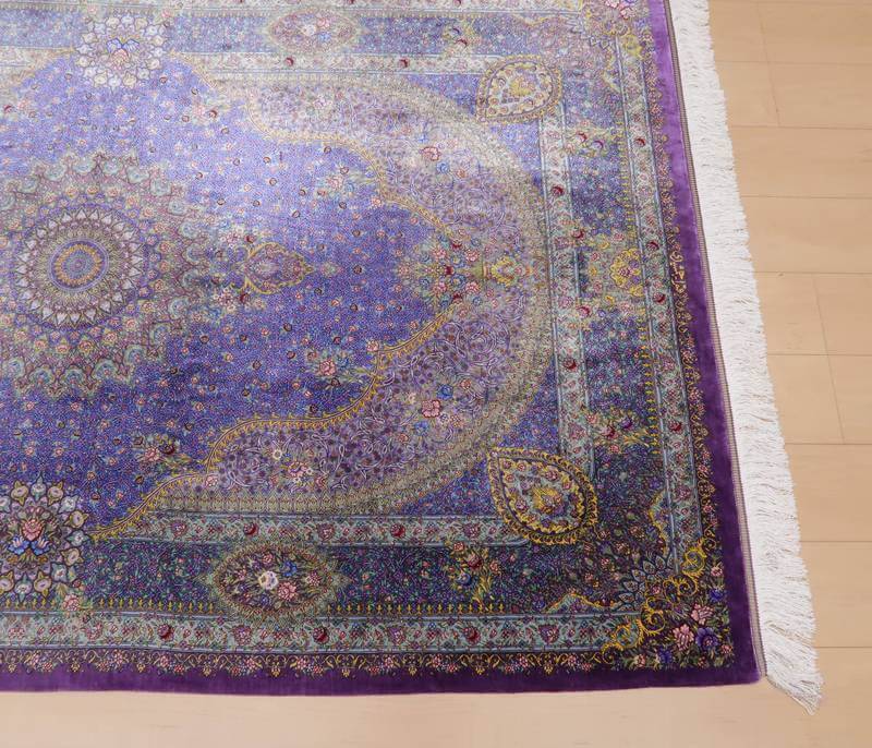 高級ペルシャ絨毯クム産シルク100% ジャムシーディ工房 207×134cm(FL-22173)