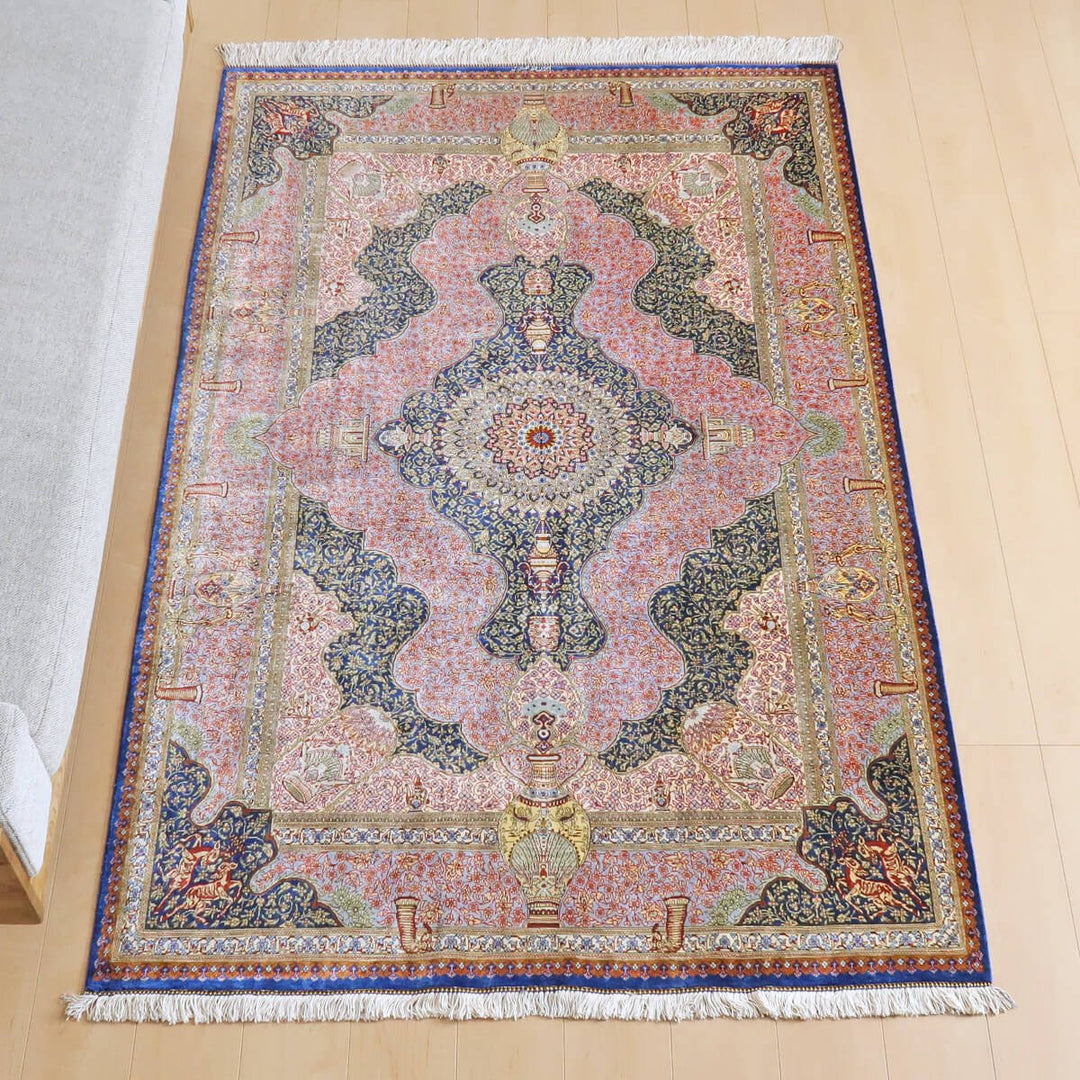 高級ペルシャ絨毯クム、シルク100% ジャムシーディ 200×131cm(FL-22180)