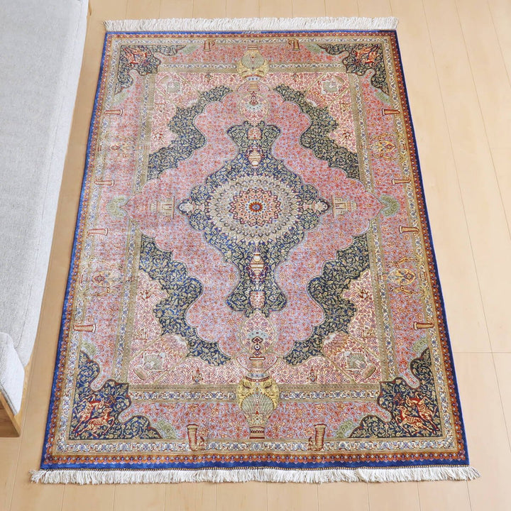 高級ペルシャ絨毯クム、シルク100% ジャムシーディ 200×131cm(FL-22180)