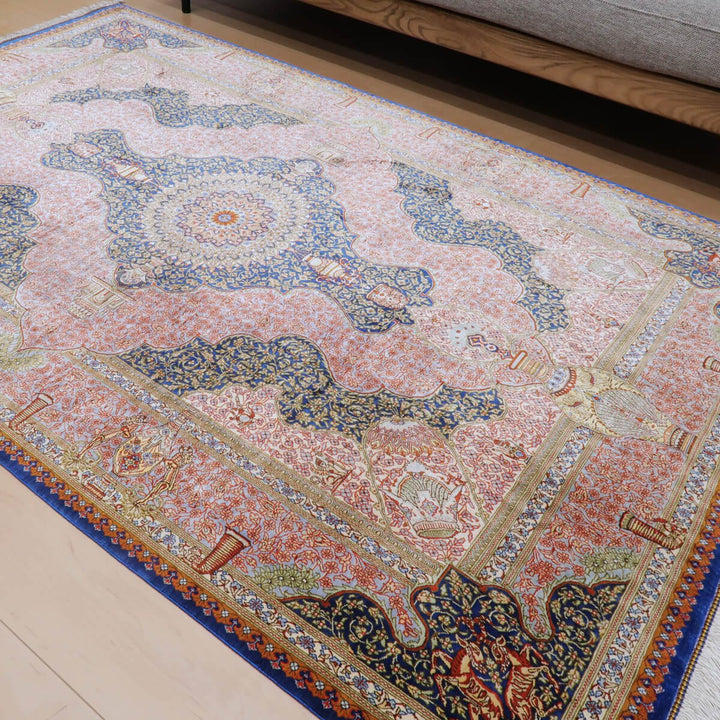 高級ペルシャ絨毯クム、シルク100% ジャムシーディ 200×131cm(FL-22180)