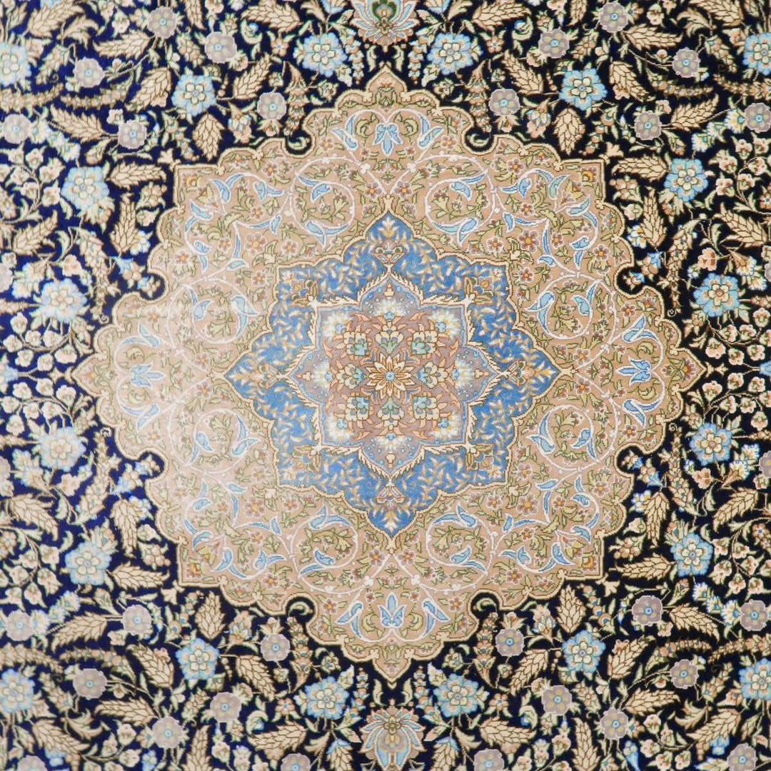 高級ペルシャ絨毯クム、シルク100% 203×134cm(FL-22186)