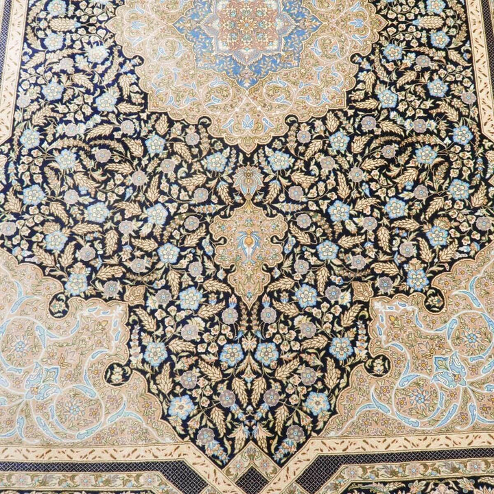 高級ペルシャ絨毯クム、シルク100% 203×134cm(FL-22186)