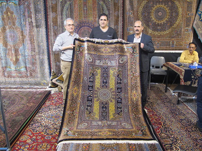 高級ペルシャ絨毯クム産シルク100% ジャムシーディ工房 222×136cm(FL-22170)