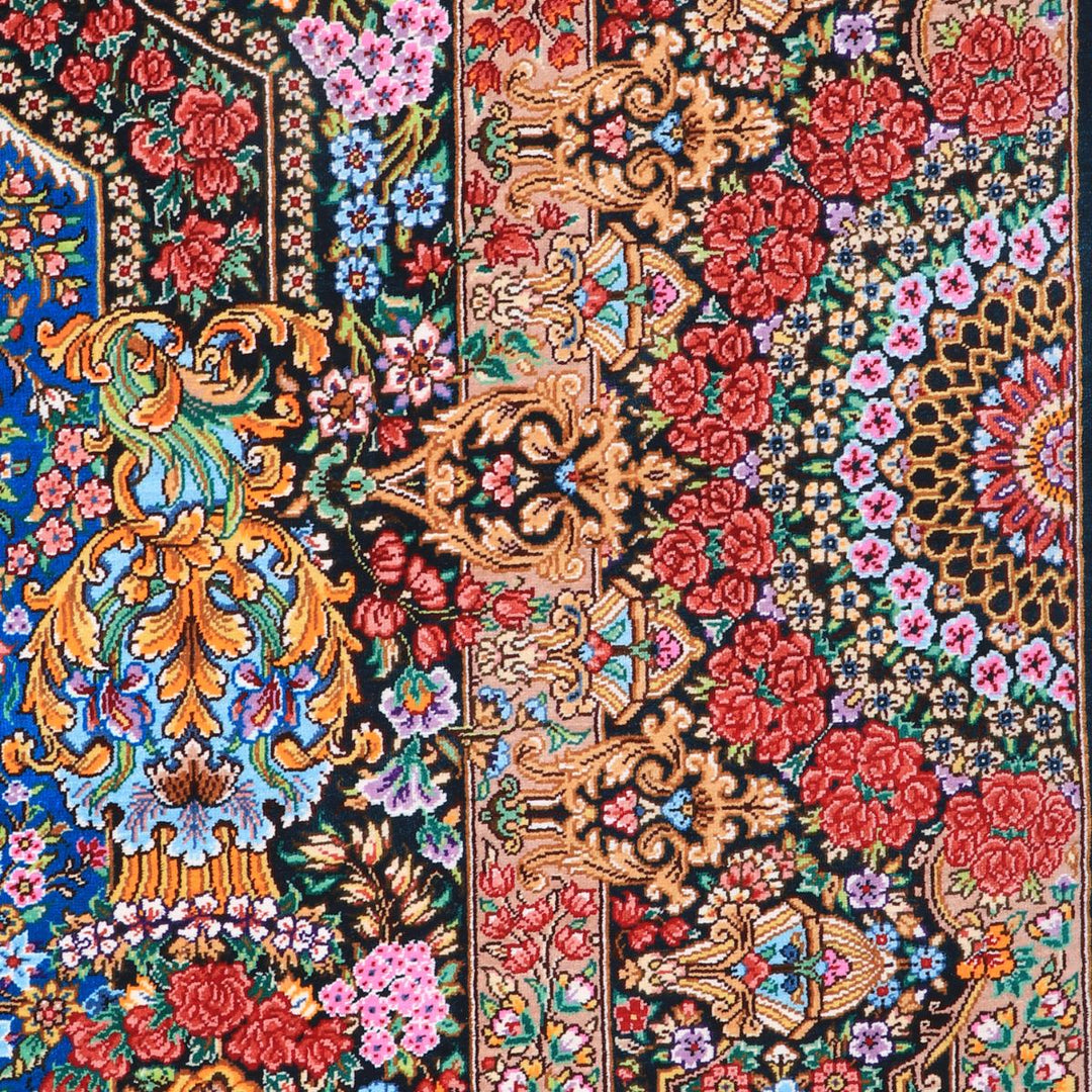 高級ペルシャ絨毯(シルク100%)メフルバフ工房 200×129cm(FN-70334)