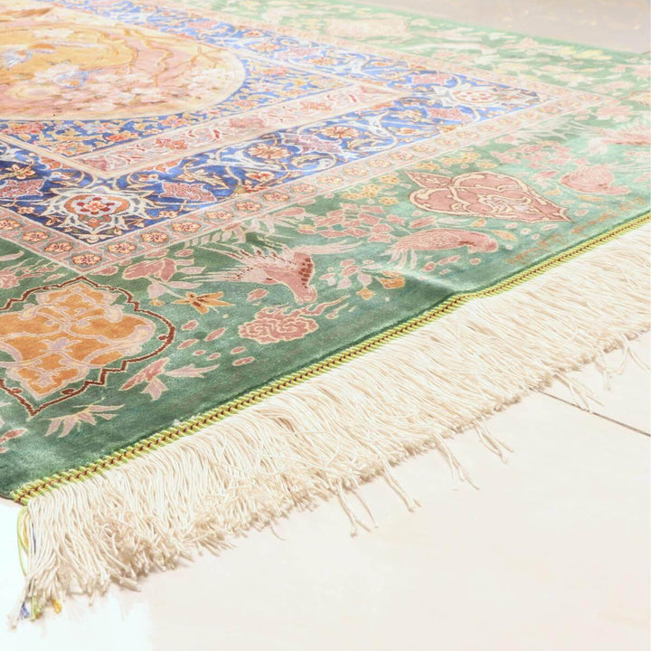 高級ペルシャ絨毯(シルク100%)ヌーリ工房 153×100cm(FN-70361)