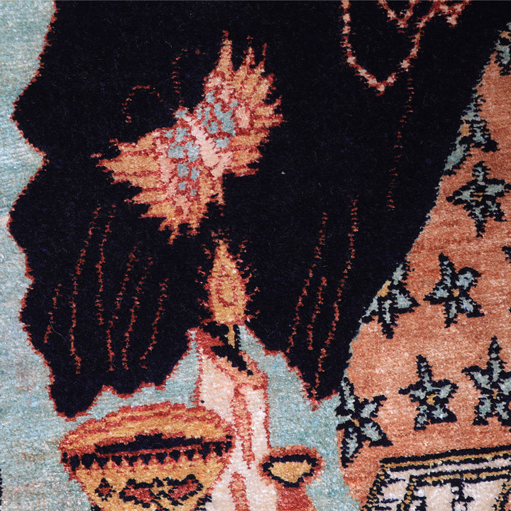 ペルシャ絨毯(イラン産)クム 90×53cm(FS-70010)