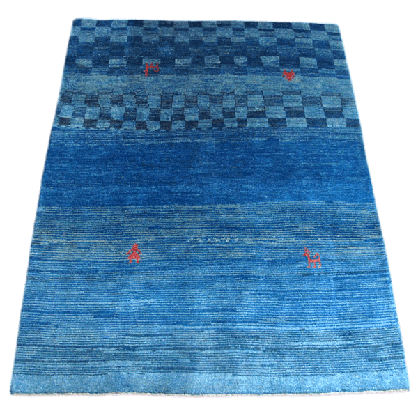 ゾランヴァリ,ギャッベ,196×150cm｜ペルシャ手織りラグ,青,チェック