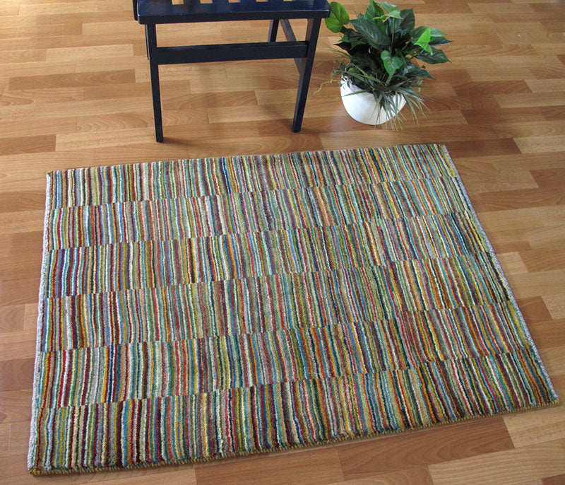 ギャッベ,ラグ,117×83cm,アマレ,ゾランヴァリ,手織り,ストライプ柄