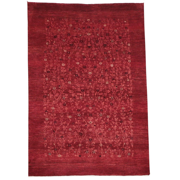 赤い花柄のゾランヴァリ・ギャッベ。モダンなアートギャッベ特大サイズ総花模様