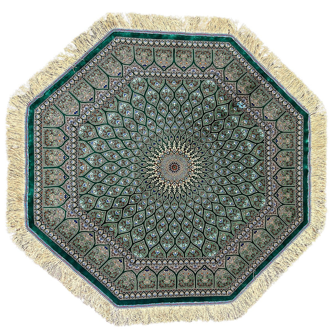 高級ペルシャ絨毯クム、シルク100％ 100×99cm（FS-13183）