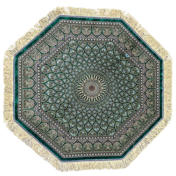高級ペルシャ絨毯クム、シルク100％ 100×99cm（FS-13183）
