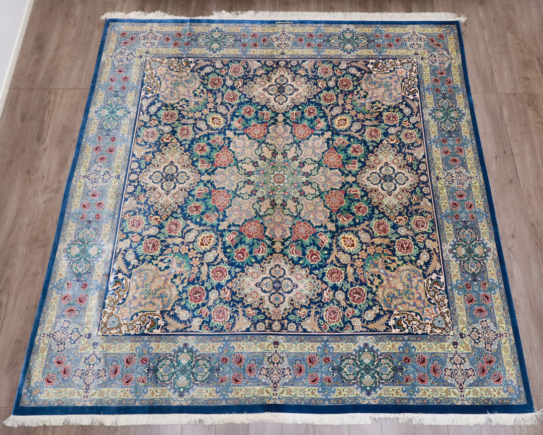 最高級ペルシャ絨毯クム、シルク100％ 245×242cm（FX-13186）