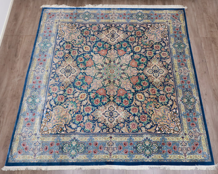 最高級ペルシャ絨毯クム、シルク100％ 245×242cm（FX-13186）