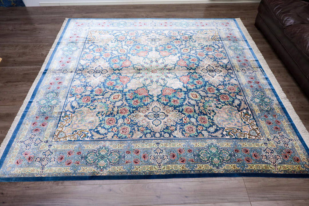 最高級ペルシャ絨毯クム、シルク100％ 245×242cm（FX-13186）