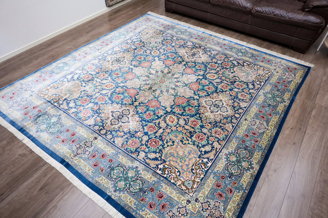 最高級ペルシャ絨毯クム、シルク100％ 245×242cm（FX-13186）