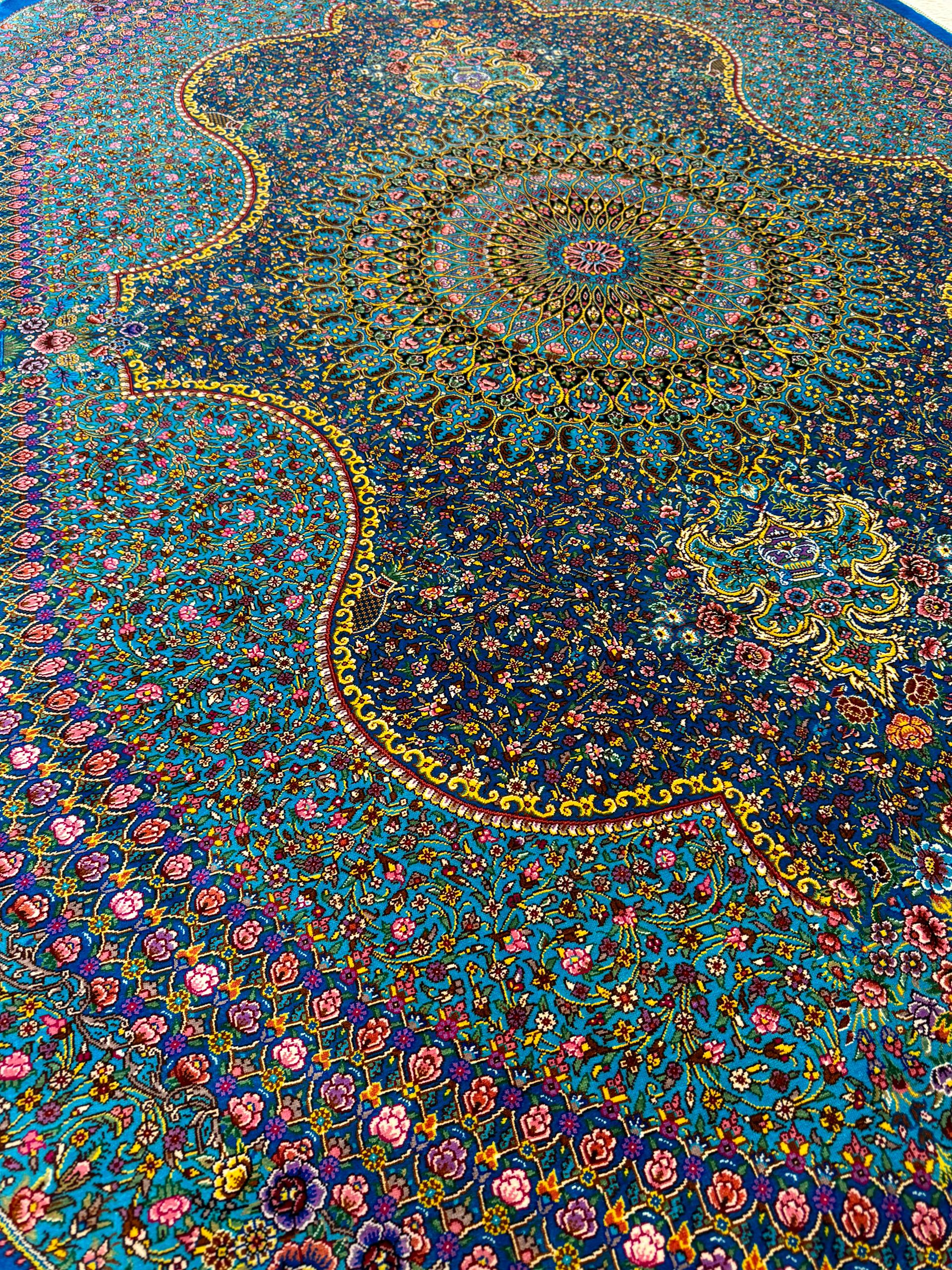高級ペルシャ絨毯クム産シルク100％ ジャムシディ工房 200×140cm（FN