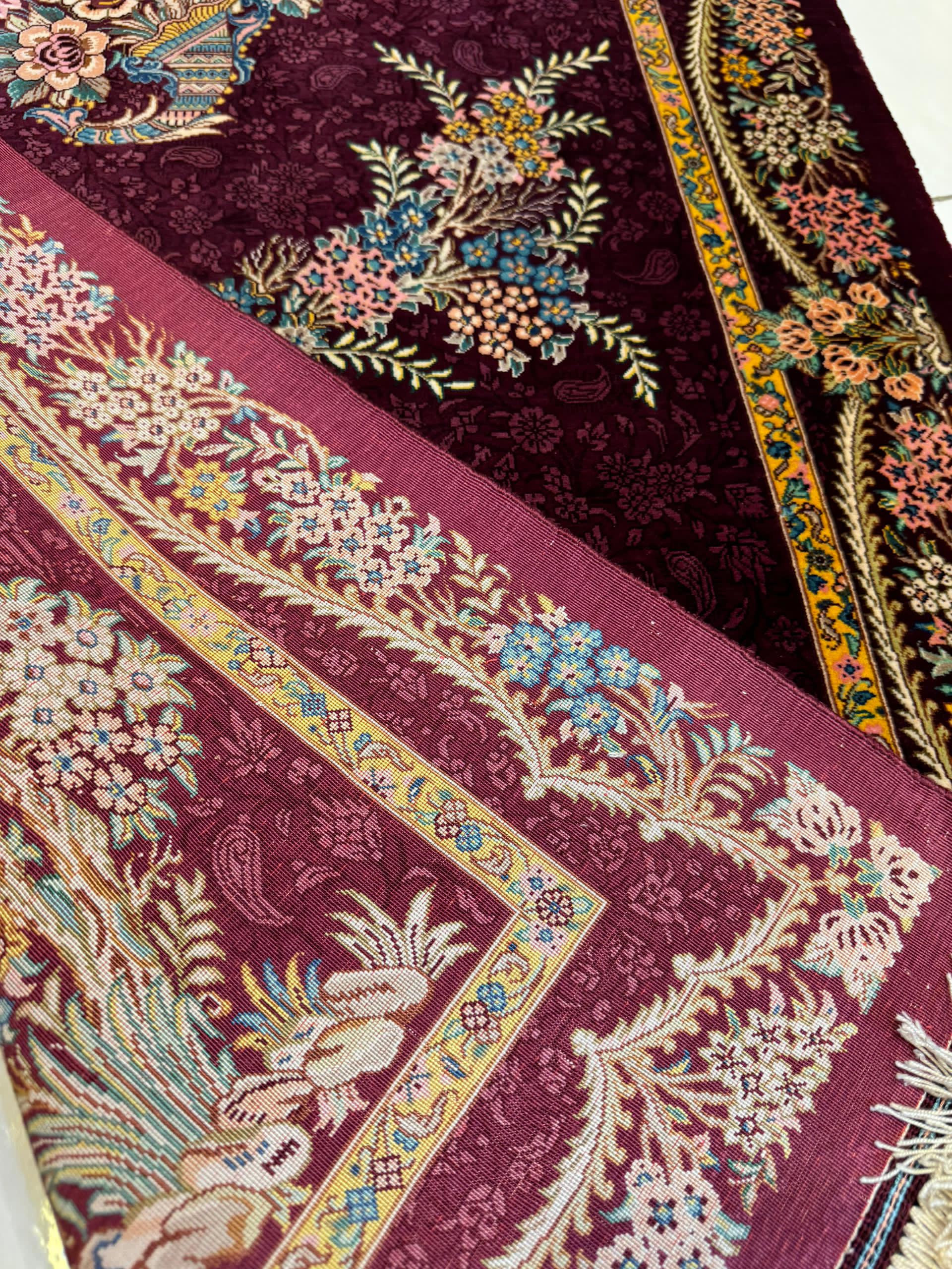 【ペルシャ絨毯】最高級 ジャムシディ クム産 シルク 本物 手織り 高密度 青色 ペルシャ絨毯】最高級 ジャムシディ クム産 シルク 本物 手織り 高密度