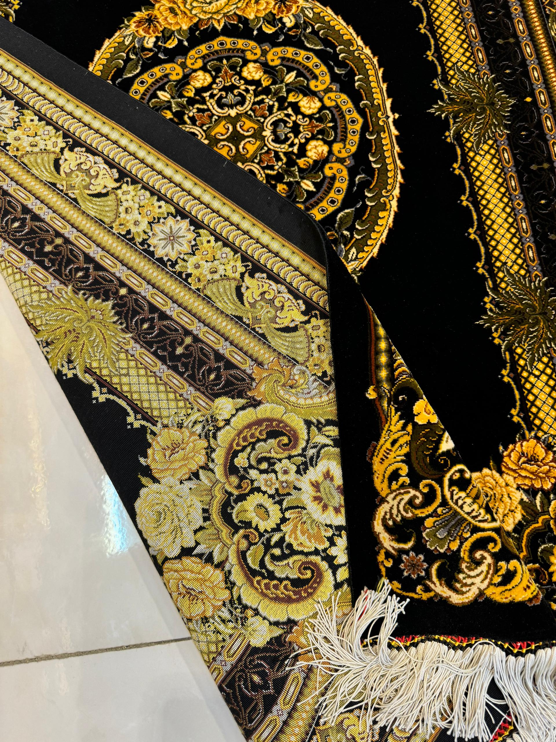 ペルシャ絨毯 クム シルク イラン 100×150 高級ペルシャ絨毯クム産シルク100％ イスラミ工房 125×85cm（FN-10038