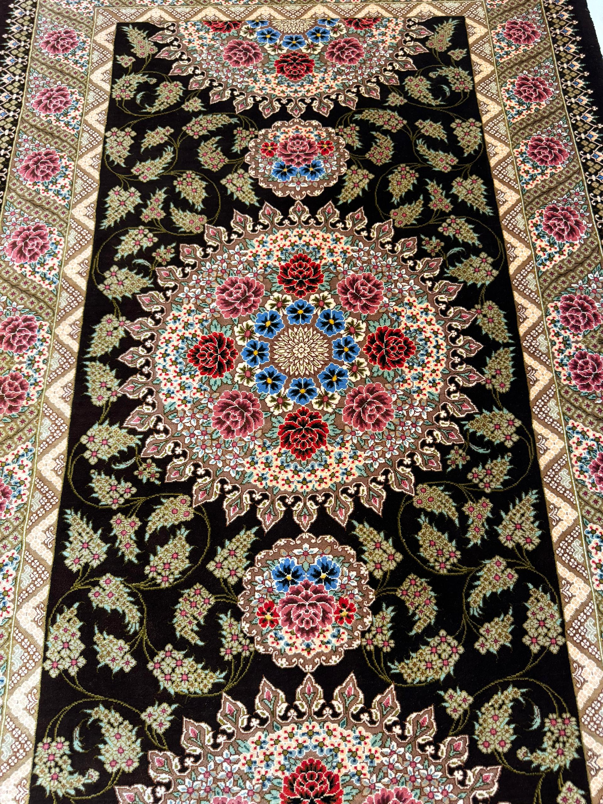 高密度シルクペルシャ絨毯 クムデザイン 153×226cm 約225万ノット 高級ペルシャ絨毯クム産シルク100％ ジャディ工房 123×78cm（FN