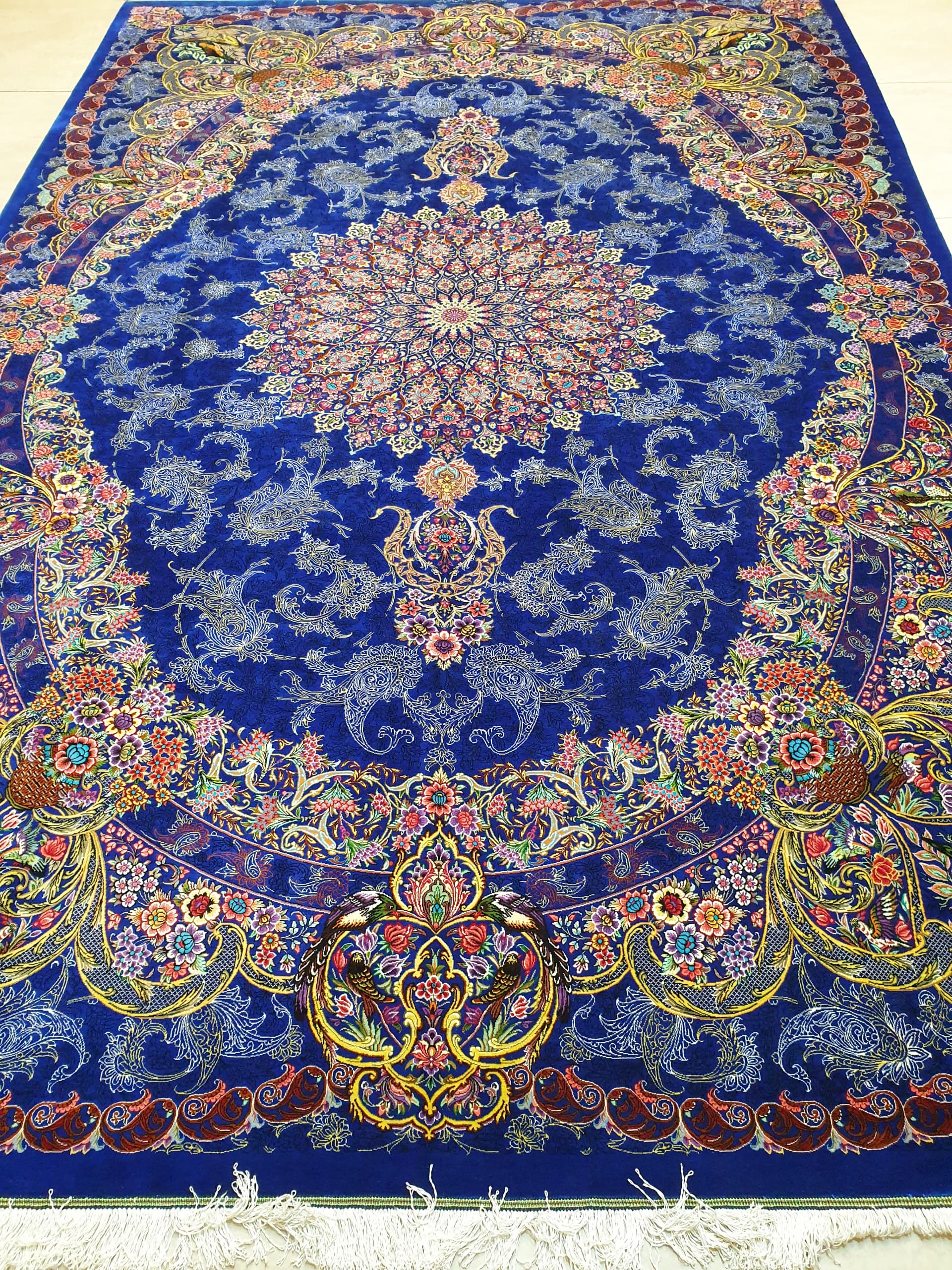予約 高級ペルシャ絨毯クム産シルク100％ ジャムシディ工房 296×196cm（FN