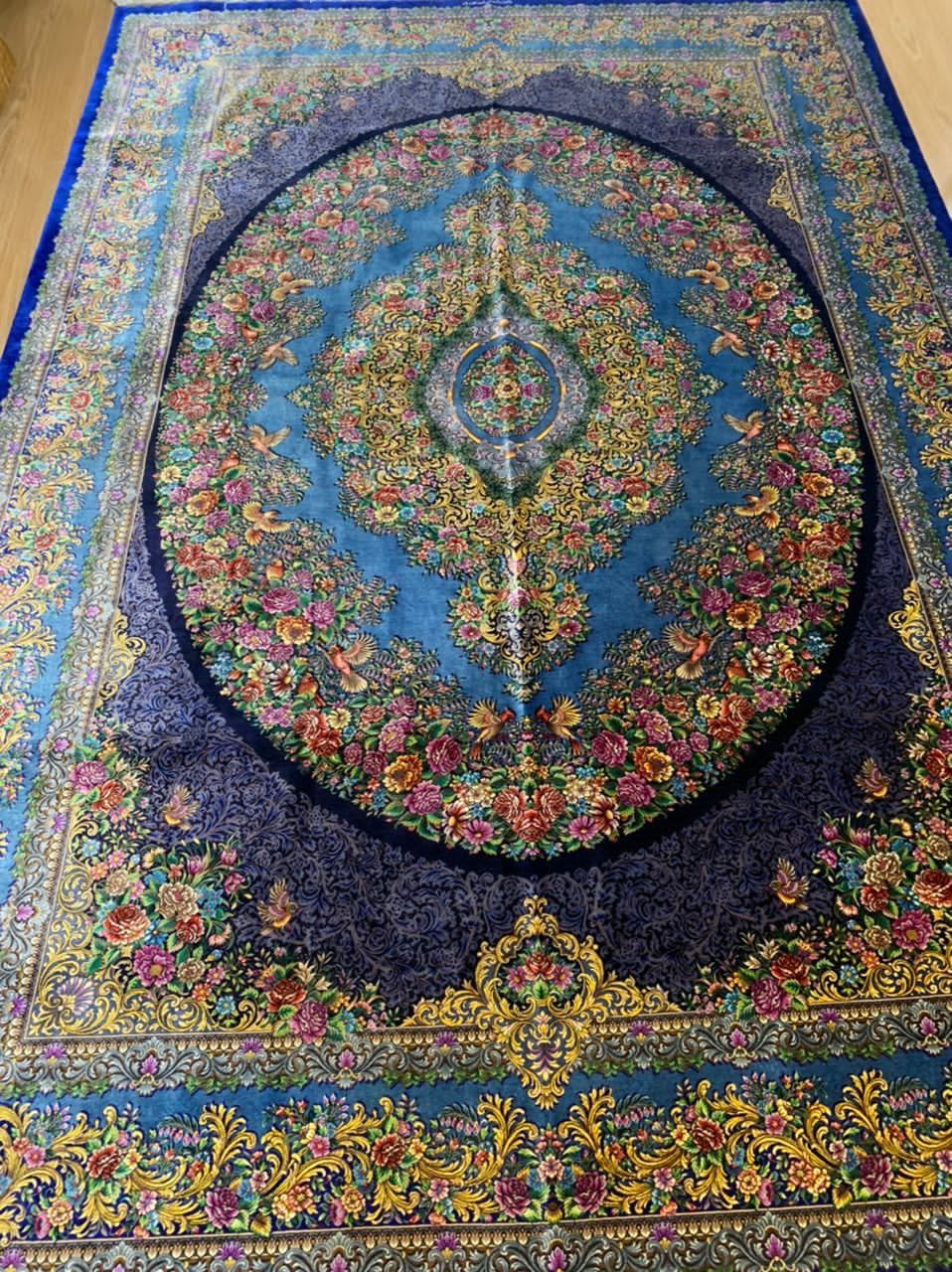 高級ペルシャ絨毯クム産シルク100％ アイノール工房 299×203cm（FN 