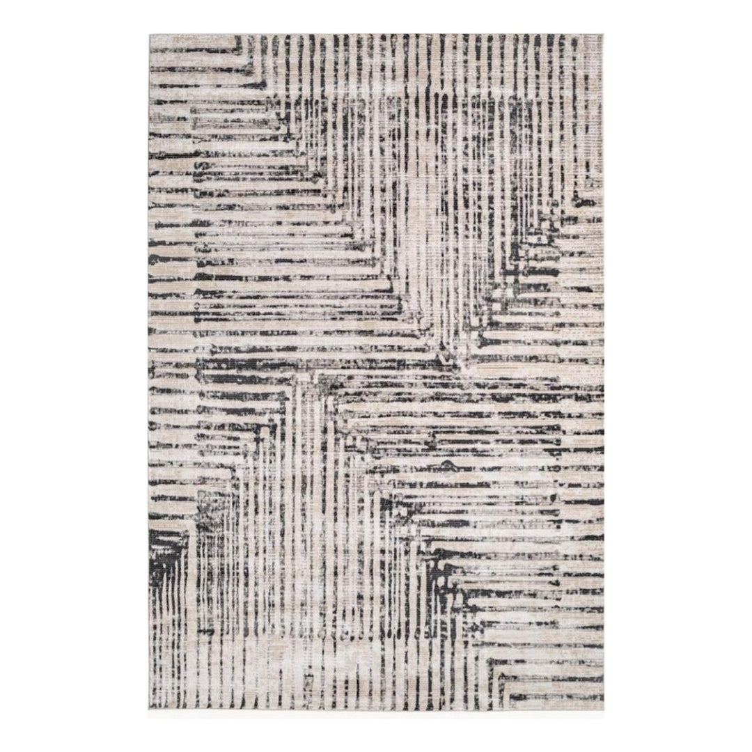 モダンアートラグ ライン アイボリー×チャコール（YS-05）全体