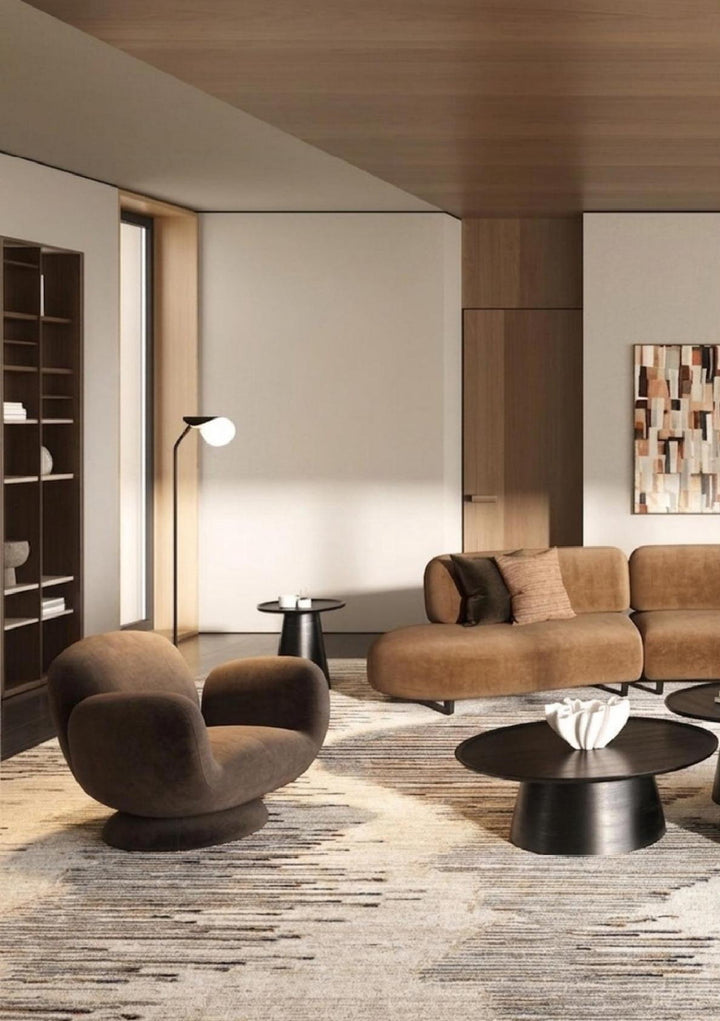 モダンアートラグ ジグザグ グレー×ネイビー（YS-07）敷いたイメージ