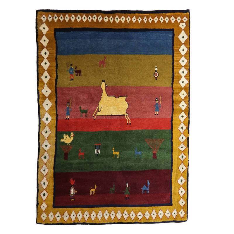 【セミオーダー受付中】  サイズ変更OK　カラー変更OK イラン　シラーズ産　ギャッベ 　（bl-10378）