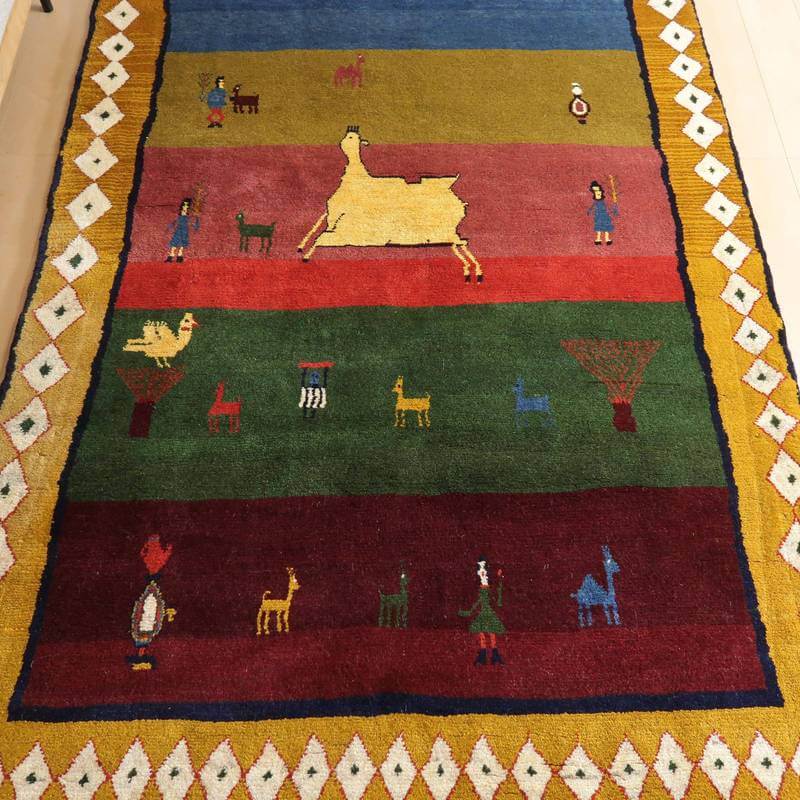 【セミオーダー受付中】  サイズ変更OK　カラー変更OK イラン　シラーズ産　ギャッベ 　（bl-10378）