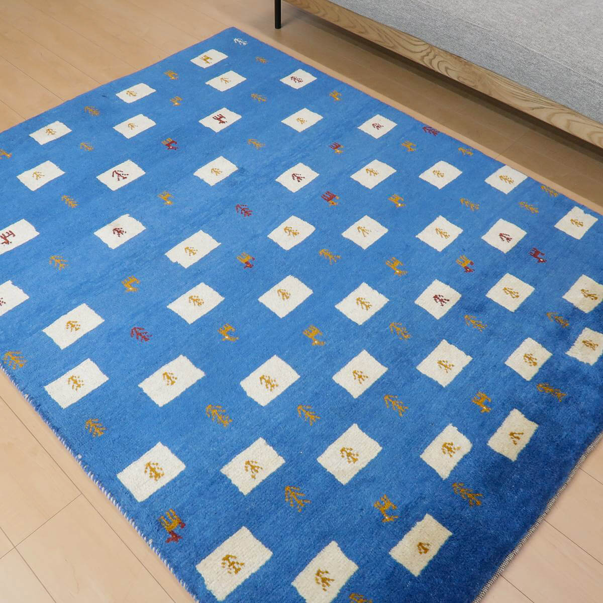 ギャッベ,ラグ,ラティーフ,191×150cm｜ペルシャ手織りウール,青×白