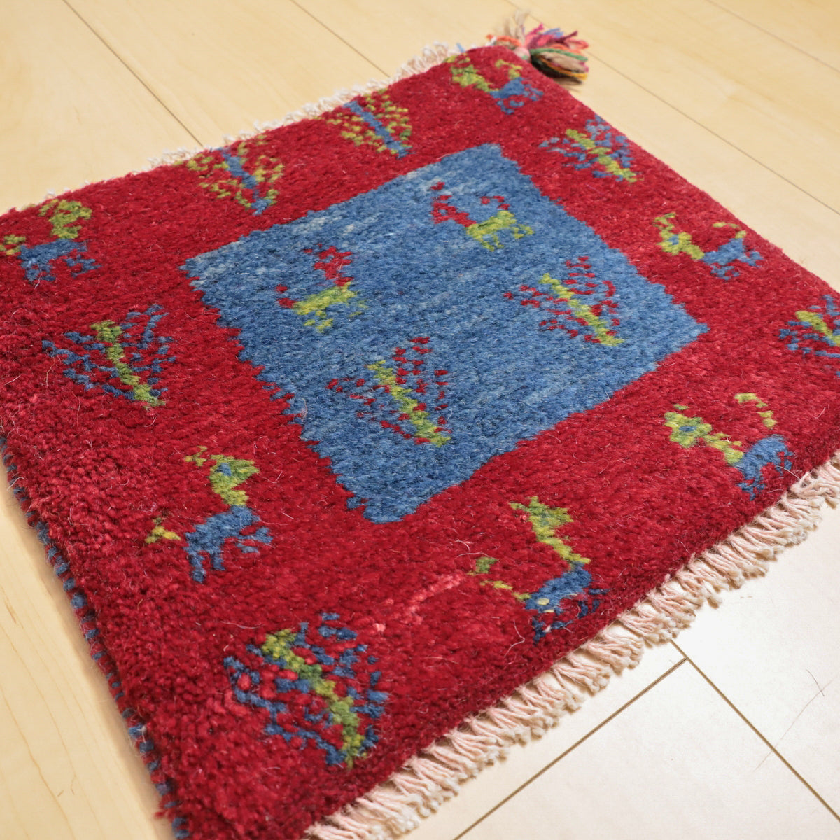 手織りギャッベ,ラグ,37×42cm｜カラフルなミニマット・動物＆植物柄・高