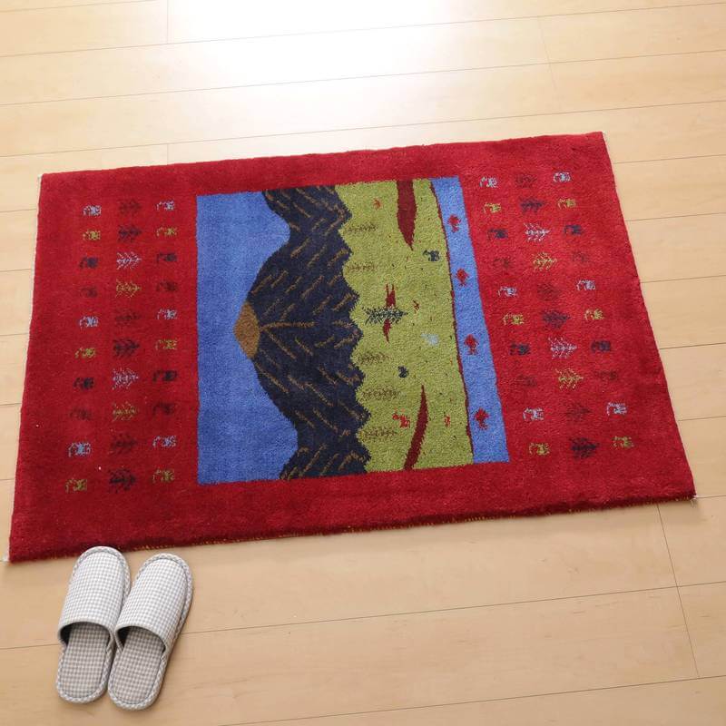 【夏のキャンペーン】ペルシャ　ギャッベ　玄関　90×60 アイボリー　孔雀 ギャッベ（ギャベ）専門店 インプレッションオブギャッベ