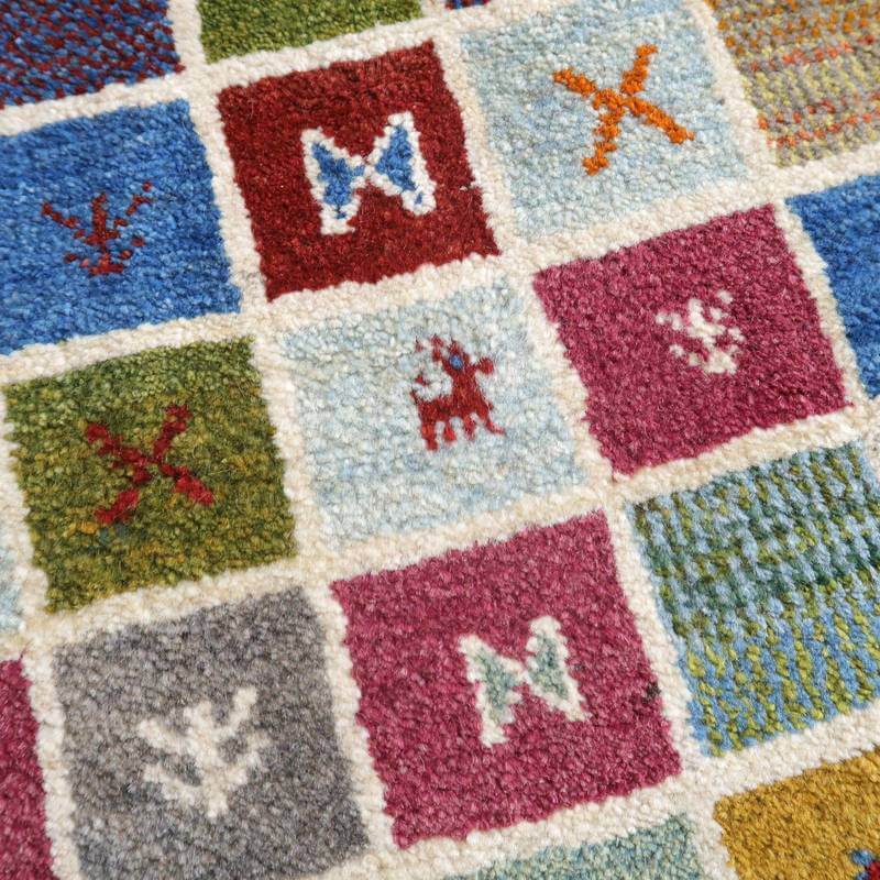 ギャッベ,ラグ,カラフル市松模様,123×85cm,手織り,ウールカーペット