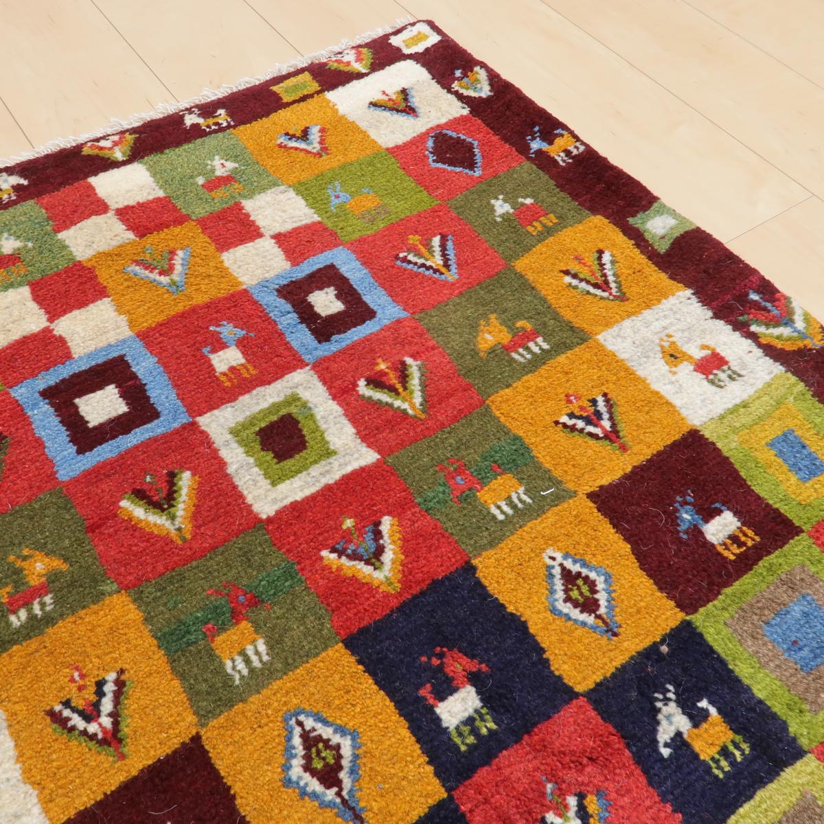 ギャッベ,ラティーフ,123×81cm｜カラフル手織りパッチワーク玄関マット