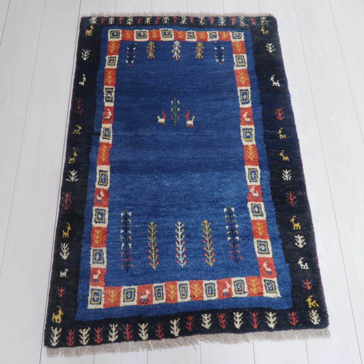 ギャッベ,ラティーフ,125×82cm｜ブルー手織り玄関マット・北欧風高品質