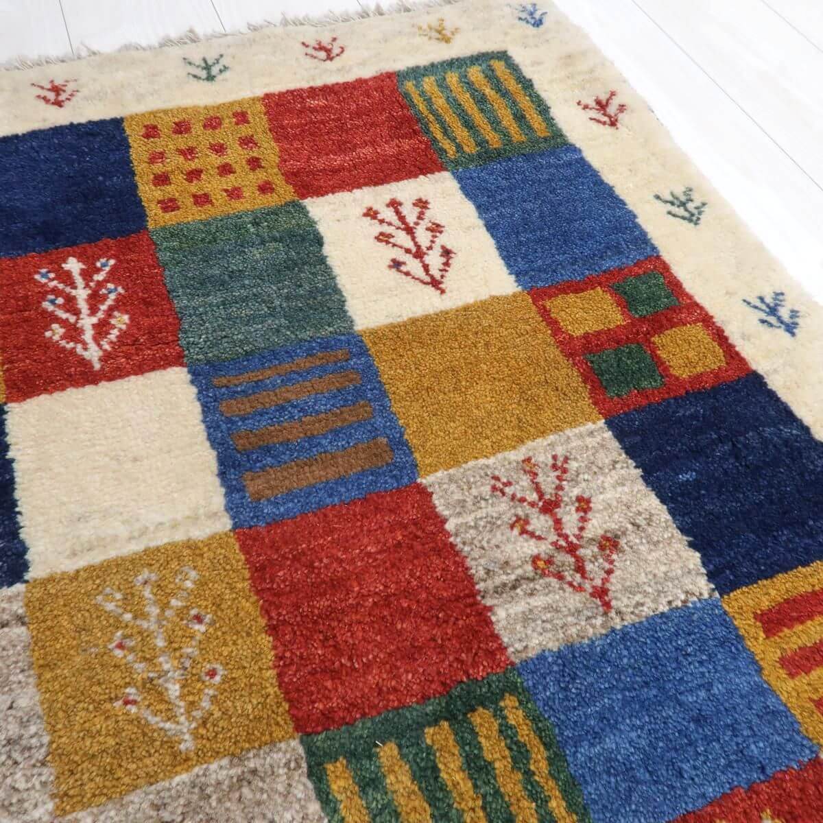 カラフル手織りギャッベ,ラティーフ,132×82cm｜玄関マット・北欧風