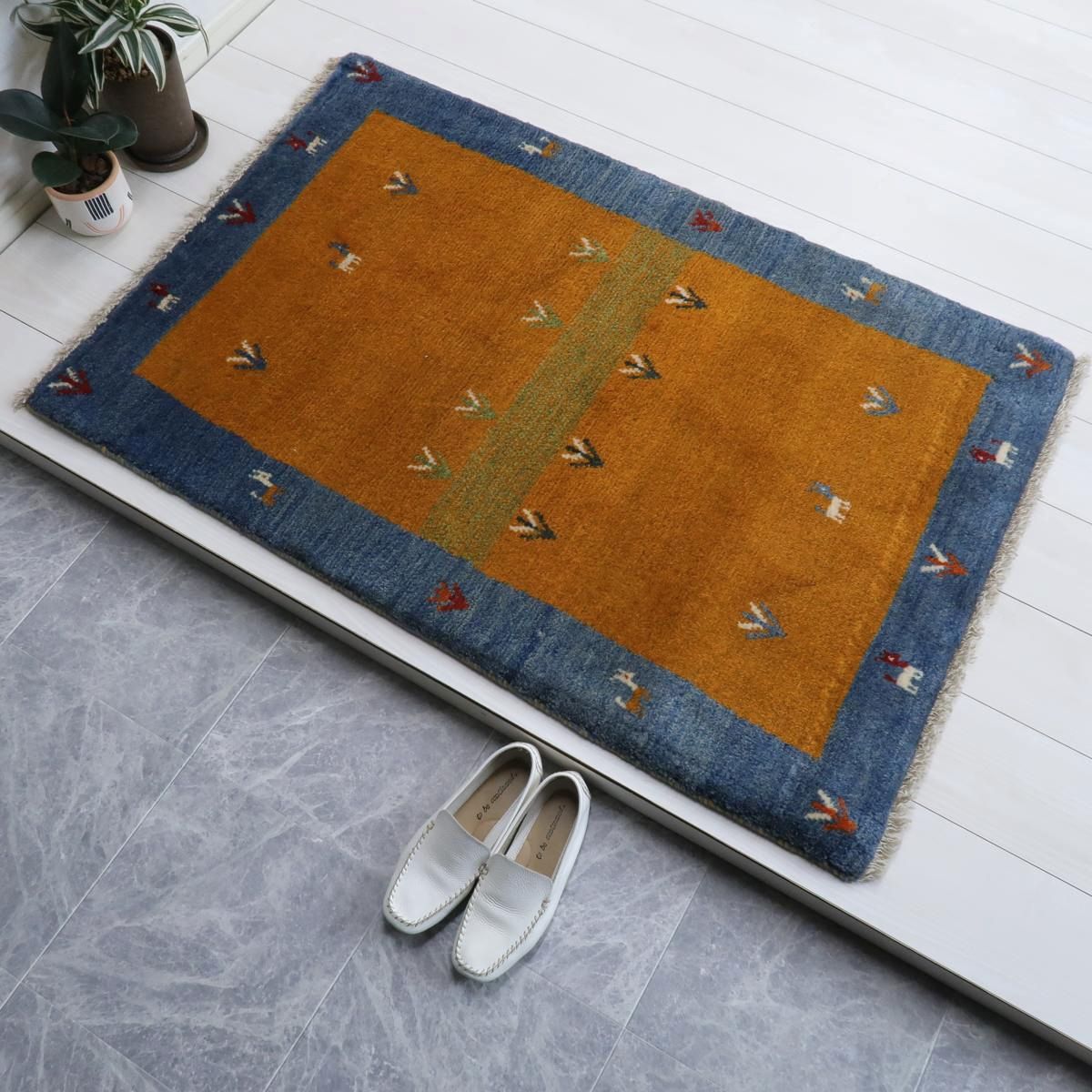 7. ギャッべ ギャッベ,ラグ,122×82cm｜手織りペルシャ絨毯,ラティーフ｜オレンジ