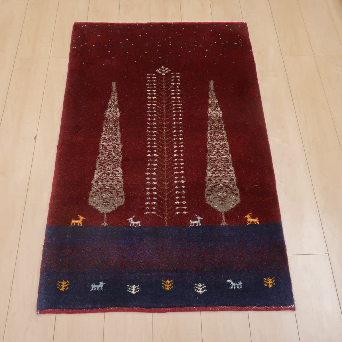 ギャッベ,ラティーフ,高級ウールラグ,132×85cm｜レッド＆ネイビー