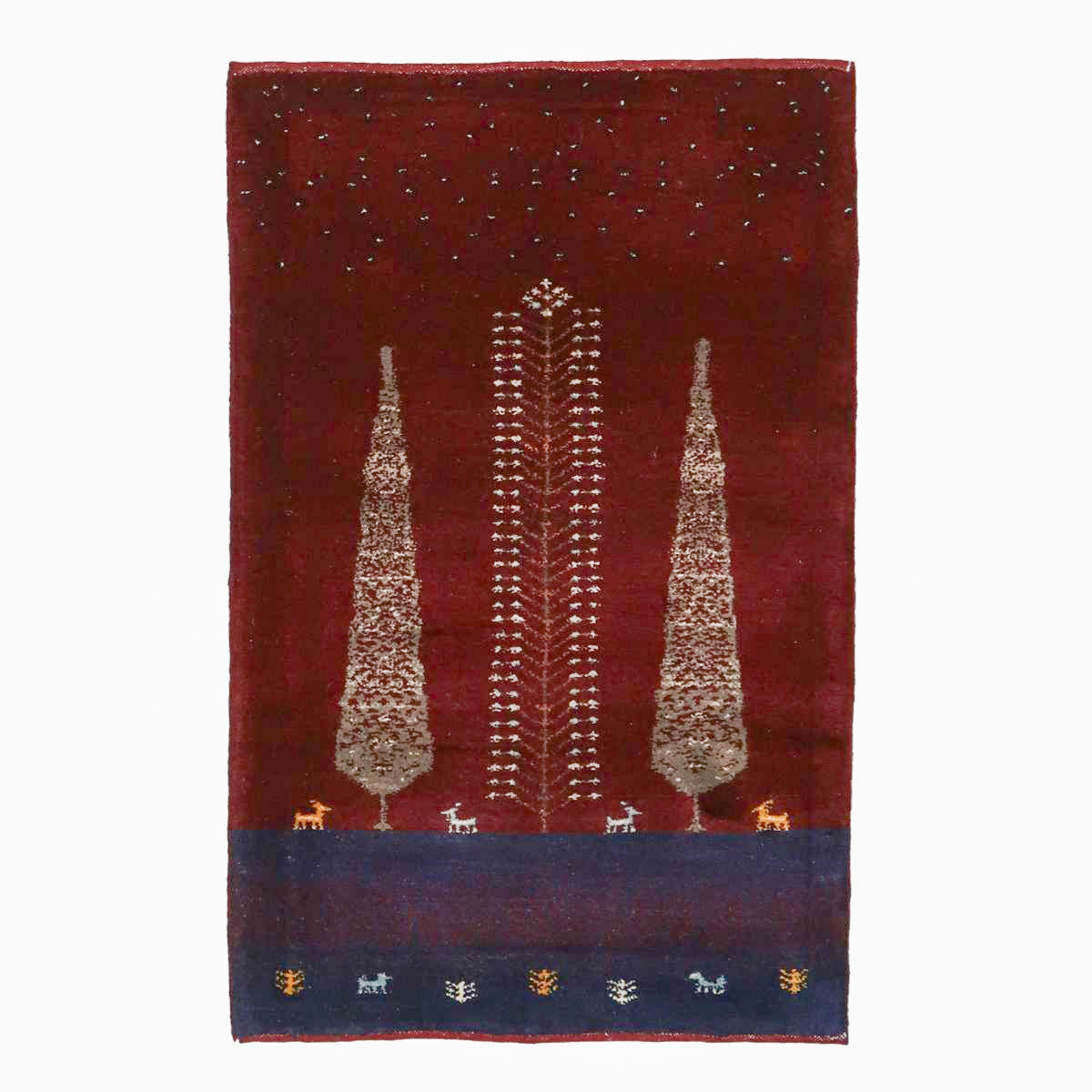 ギャッベ,ラティーフ,高級ウールラグ,132×85cm｜レッド＆ネイビー