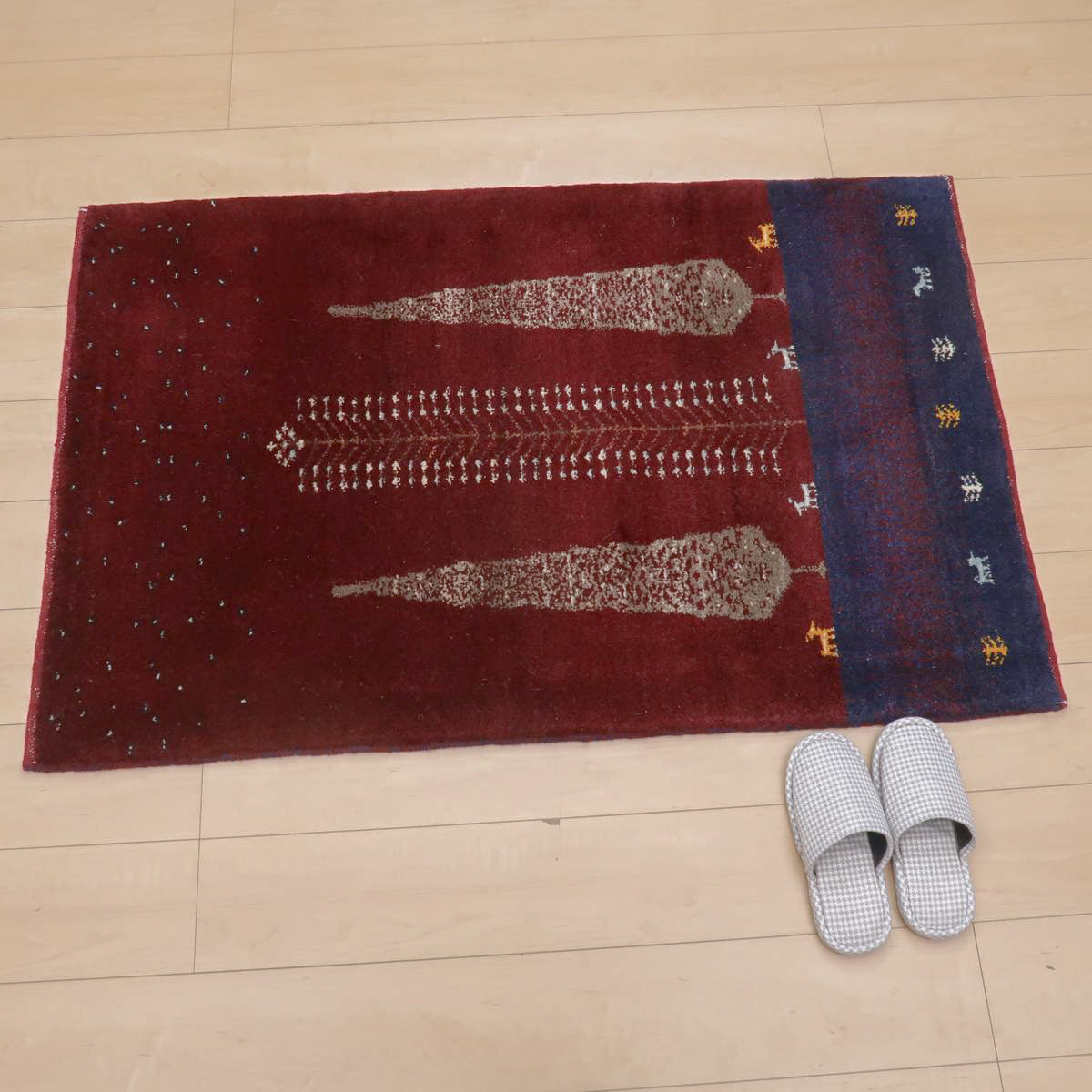 ギャッベ,ラティーフ,高級ウールラグ,132×85cm｜レッド＆ネイビー